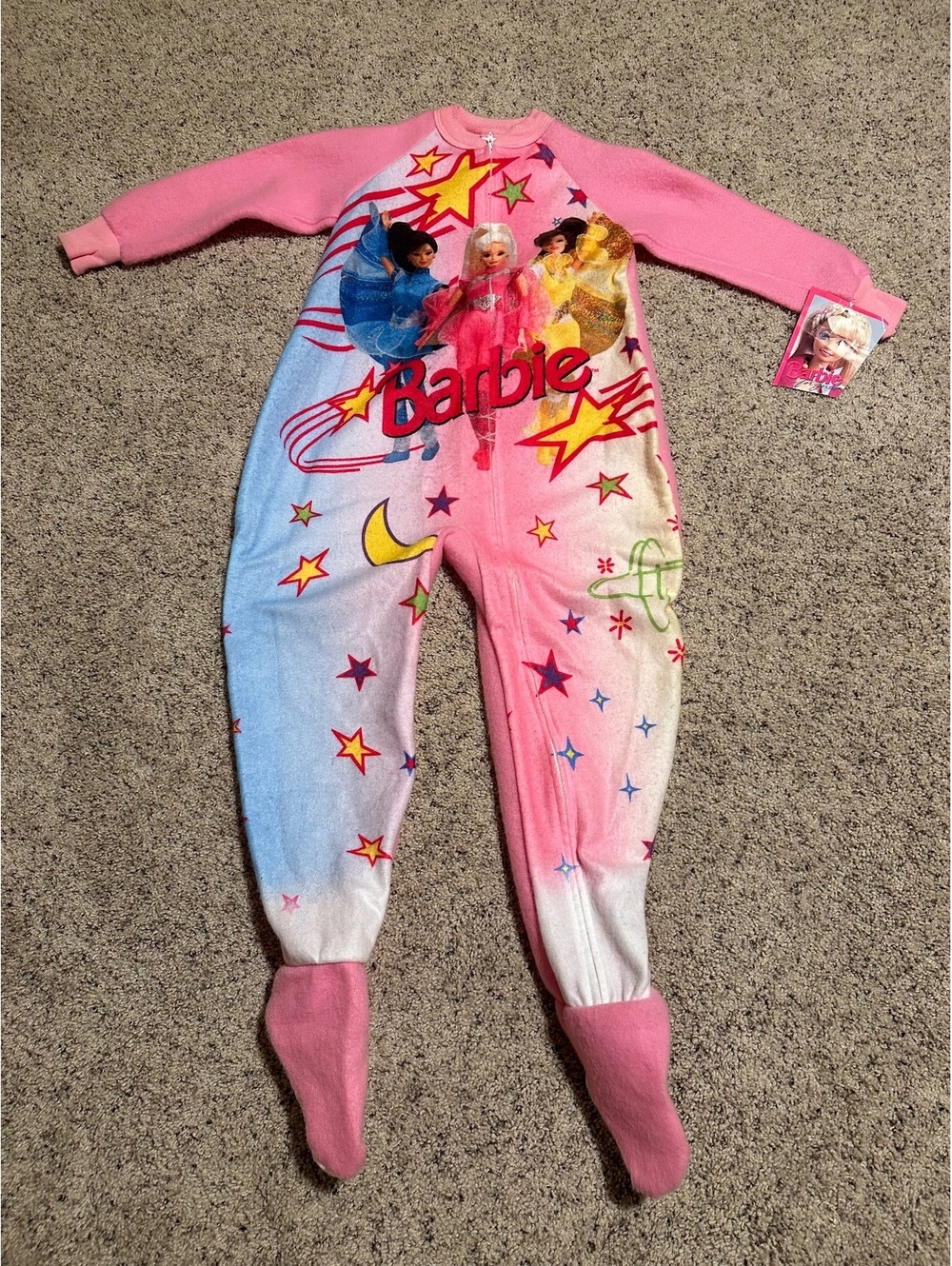 Vintage Barbie For Girls Pink Starry Footed Pajamas Size 6/6X
